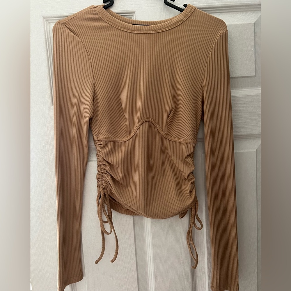 Super soft tan long sleeve blouse